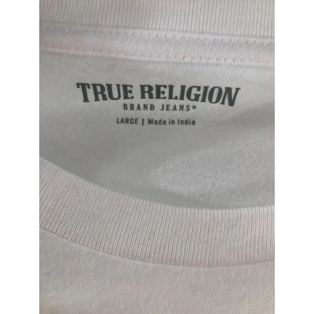 NWT True Religion T Shirt Mens Large Long Sleeves Crewneck White Logo White Blac